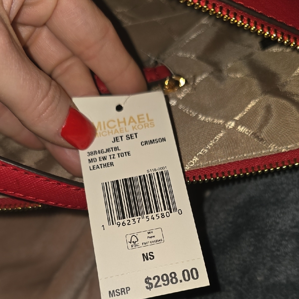 NWT - Michael Kors Crimson Red Tote Jet Set - Picture 6 of 8